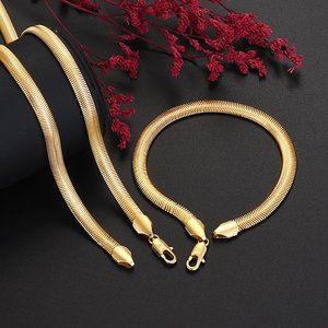 6mm Wide 18K Yellow Gold 20 Inch Herringbone Necklace and 8 inch Bracelet